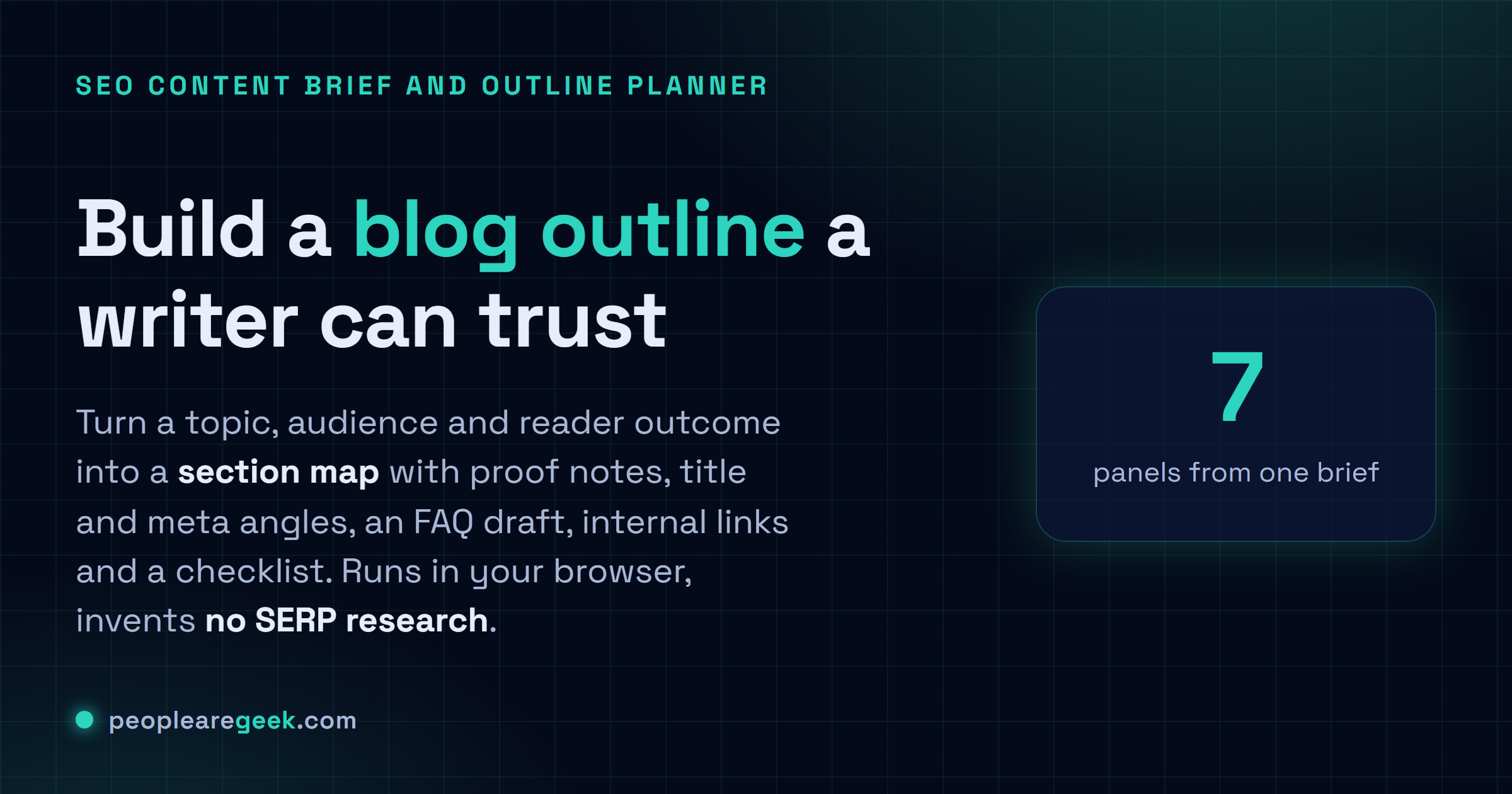 Blog Outline Generator: Turn a topic, audience and reader outcome into a blog outline and SEO content brief a writer can actually use.