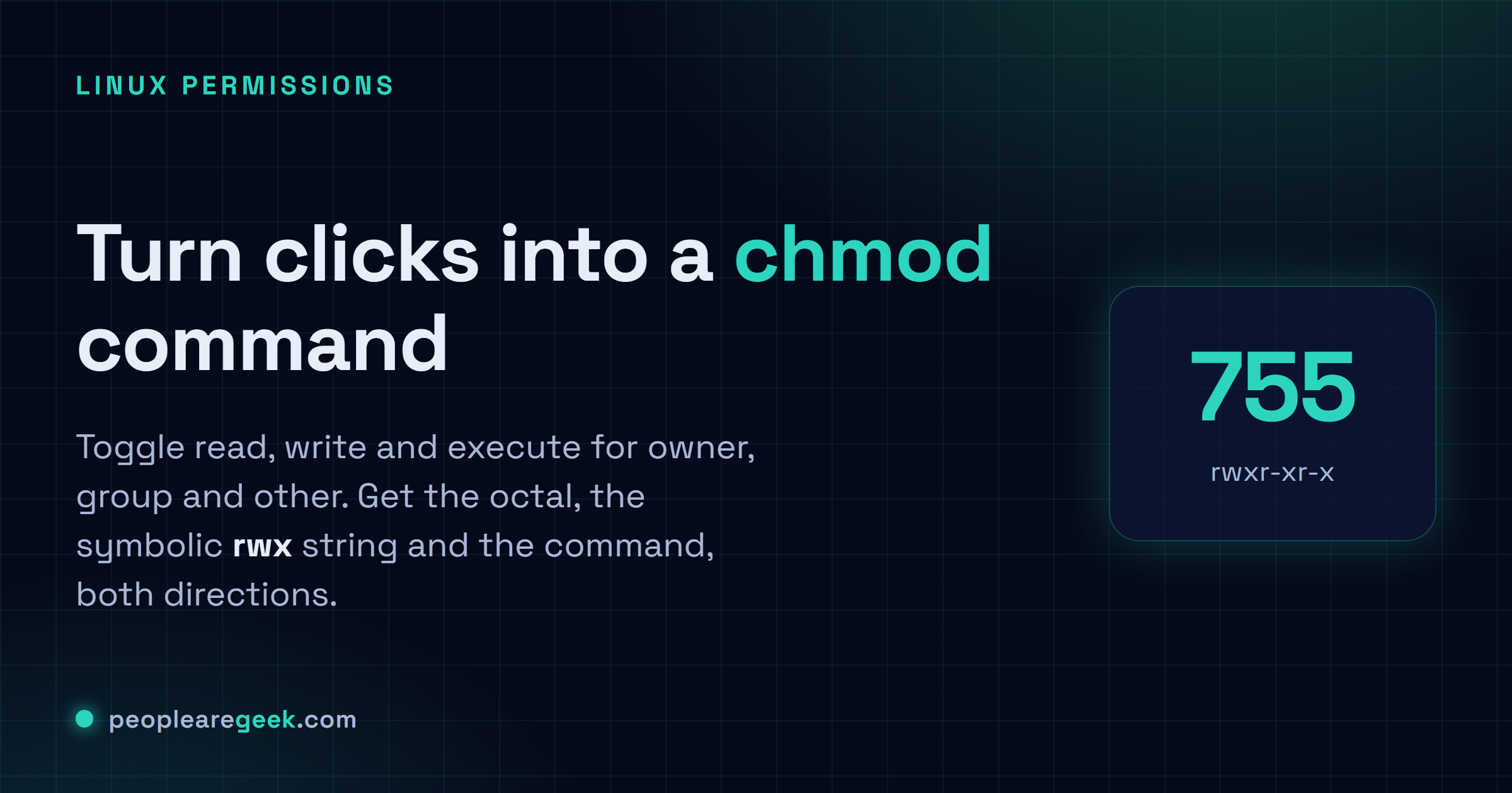 chmod Calculator: Visual Linux permissions calculator: octal, symbolic and the chmod command, both directions.