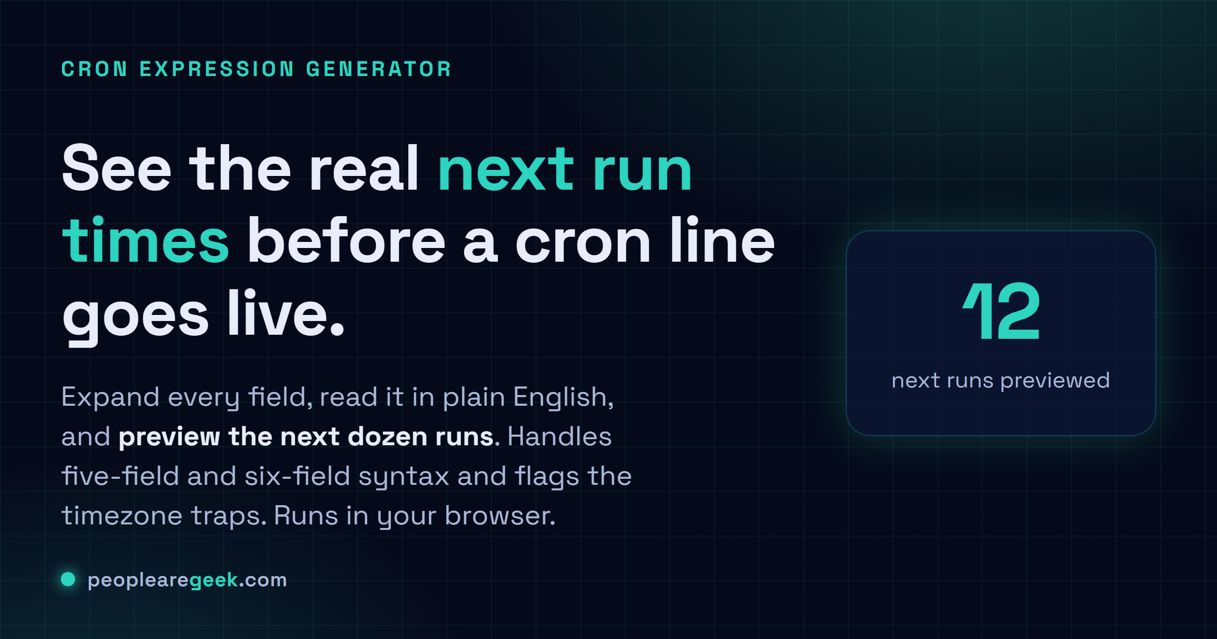 Cron Expression Generator: Paste a cron expression, expand every field, read it in plain English and preview the real next run times.