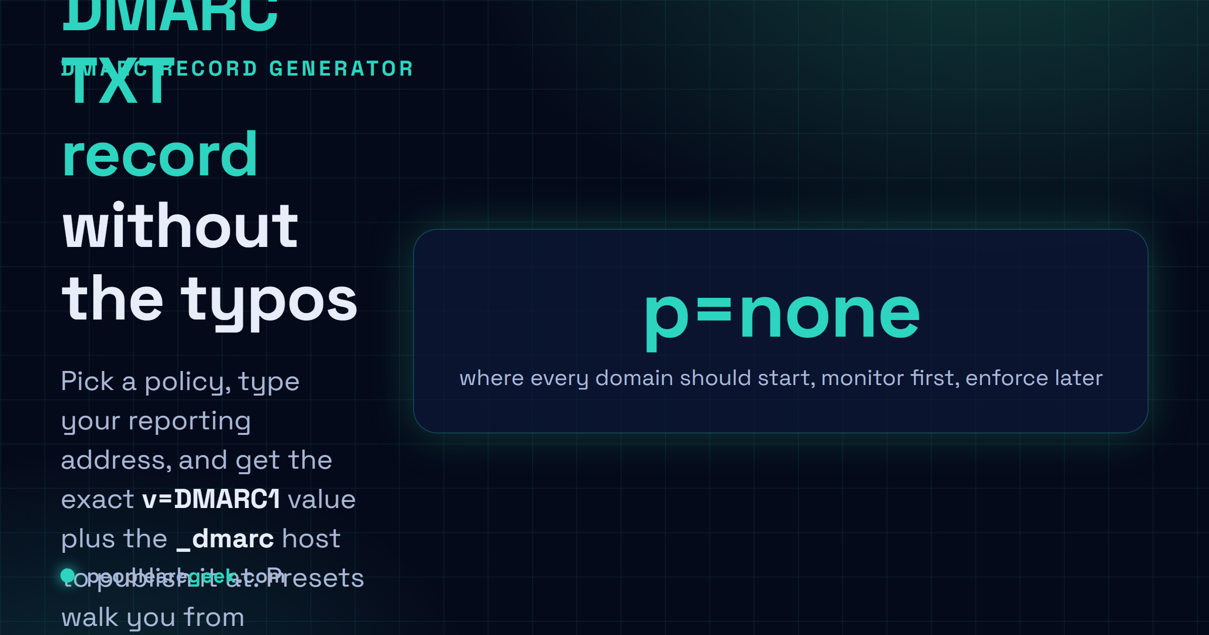 DMARC Record Generator: Build a correct DMARC TXT record with policy presets, a staged rollout plan and validation warnings that catch mistakes before DNS does.