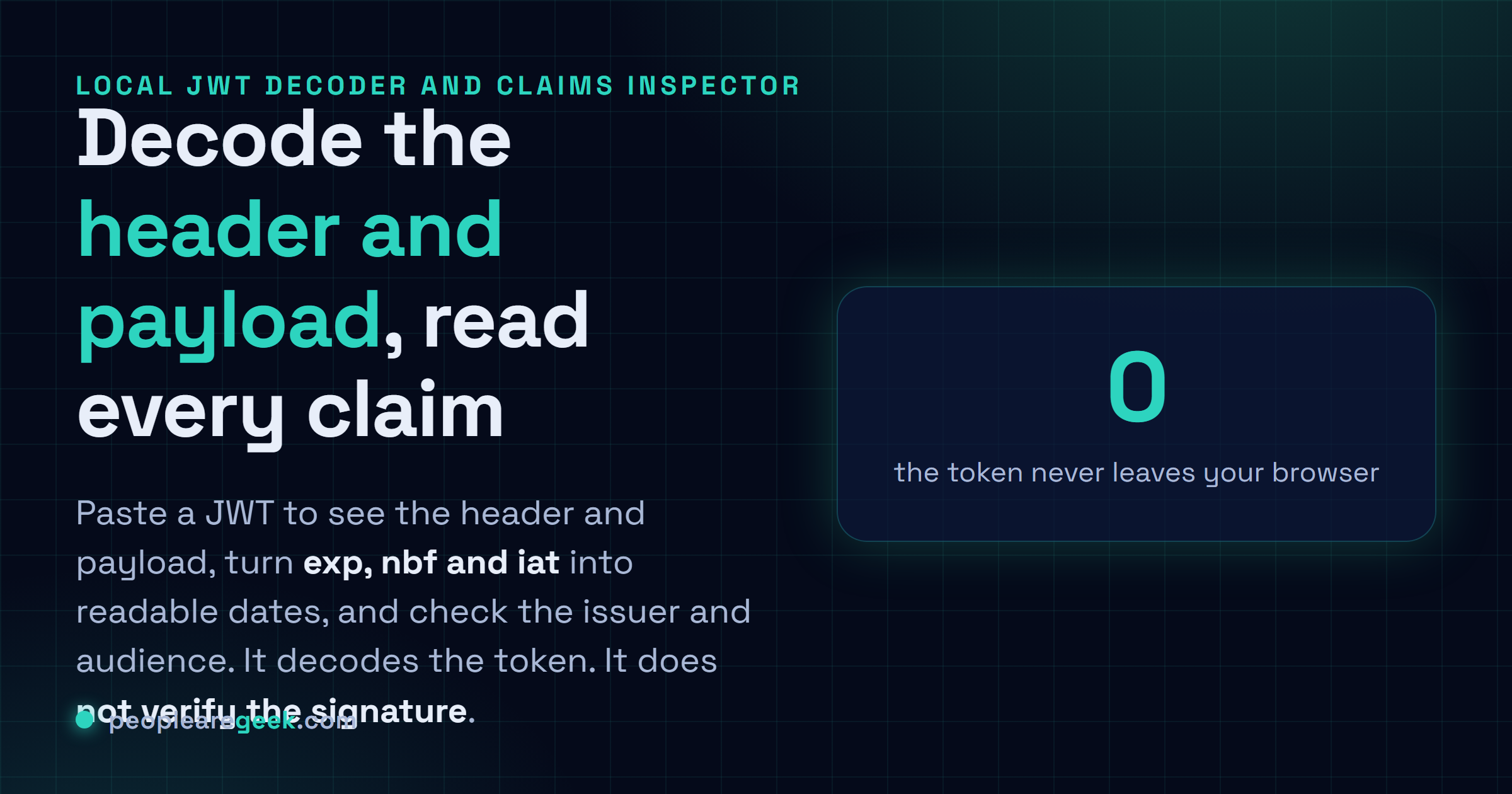 JWT Decoder and Claims Inspector: Decode a JWT, read its claims and weigh the signature risk, all in your browser.