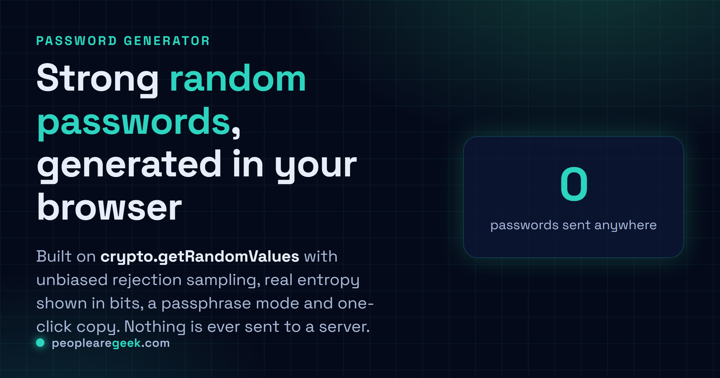 Password Generator: Strong random passwords and passphrases, generated locally.