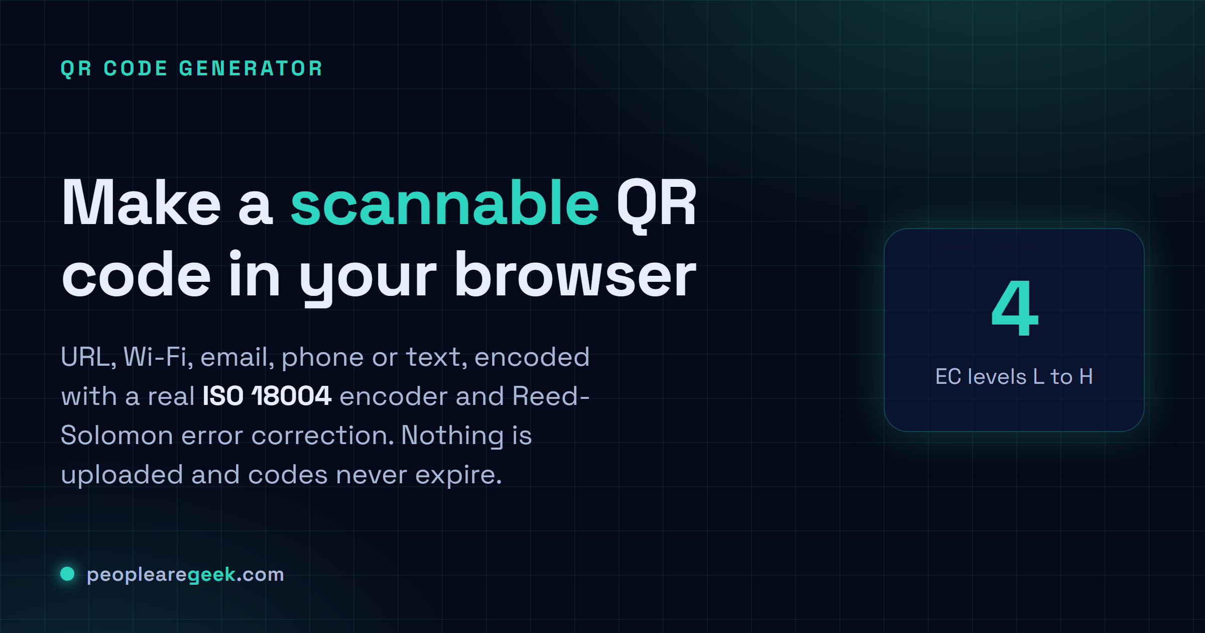 QR Code Generator: Make scannable QR codes for URLs, Wi-Fi, email and text, fully in your browser.