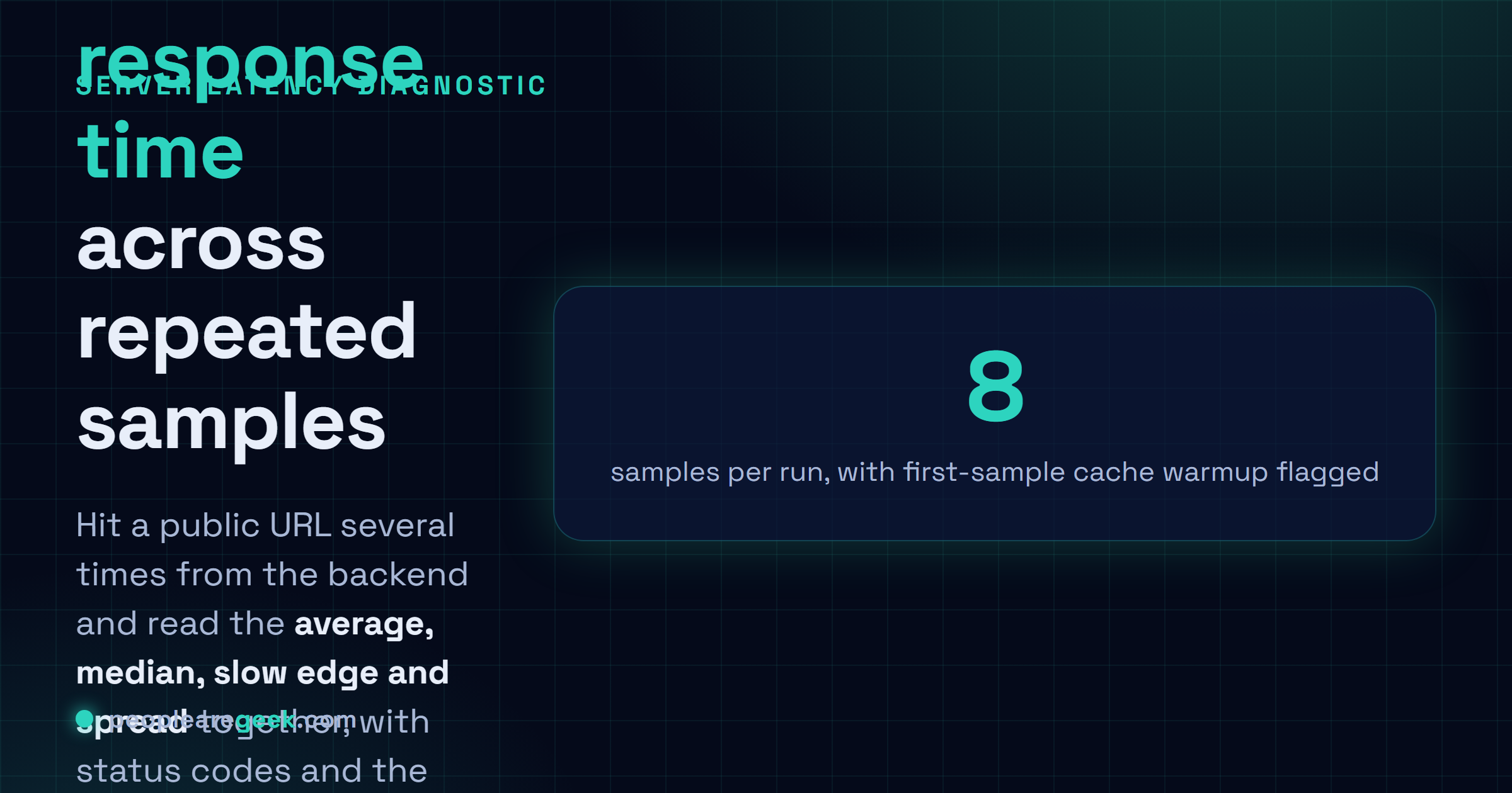 Response Time Checker: Hit a public URL several times from the backend and read average, median and the slow outliers, with status and redirect context right next to the latency.