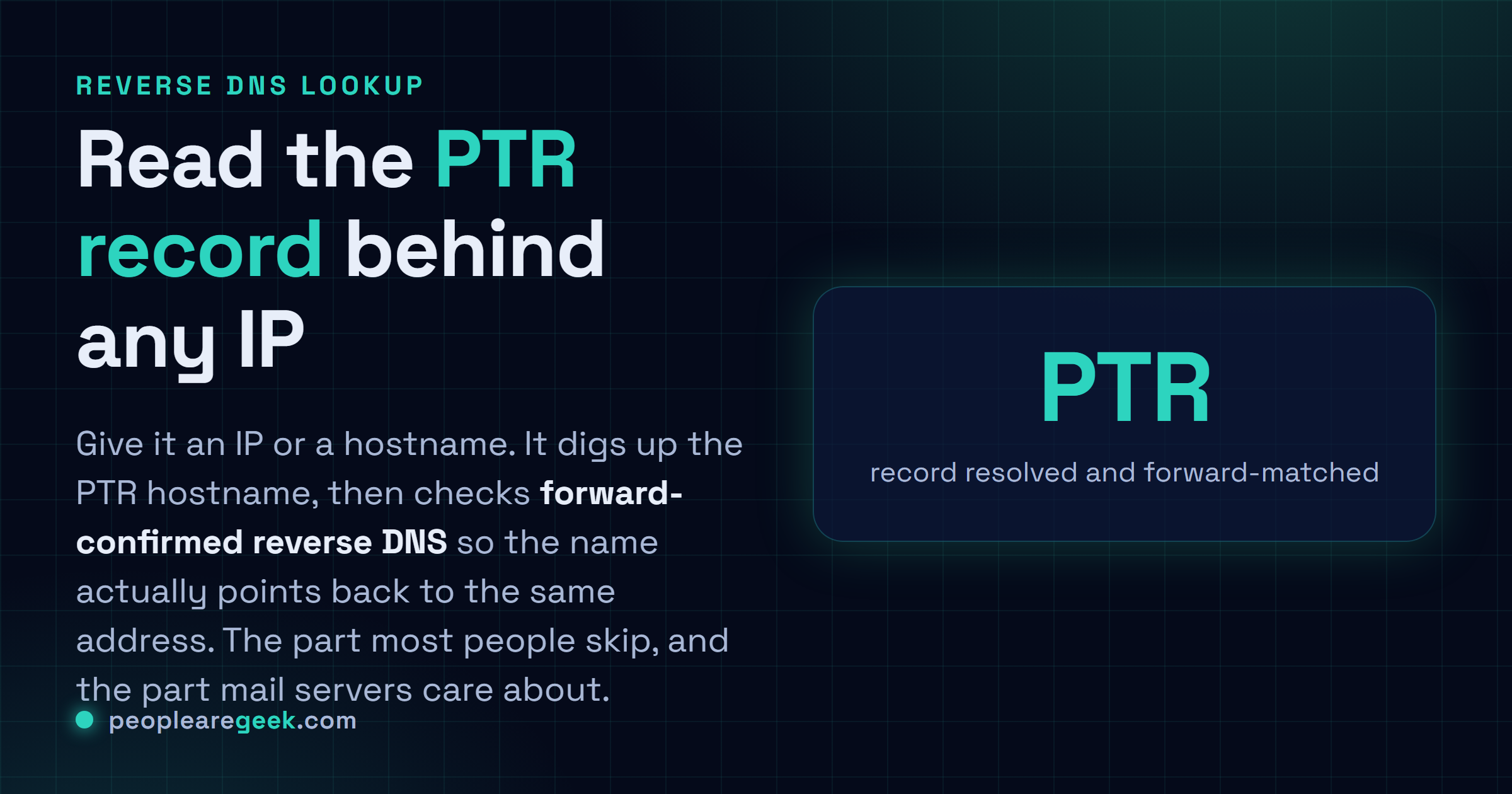 Reverse DNS Lookup: Punch in an IP or hostname, read the PTR record, and check whether the name points back to the same address.