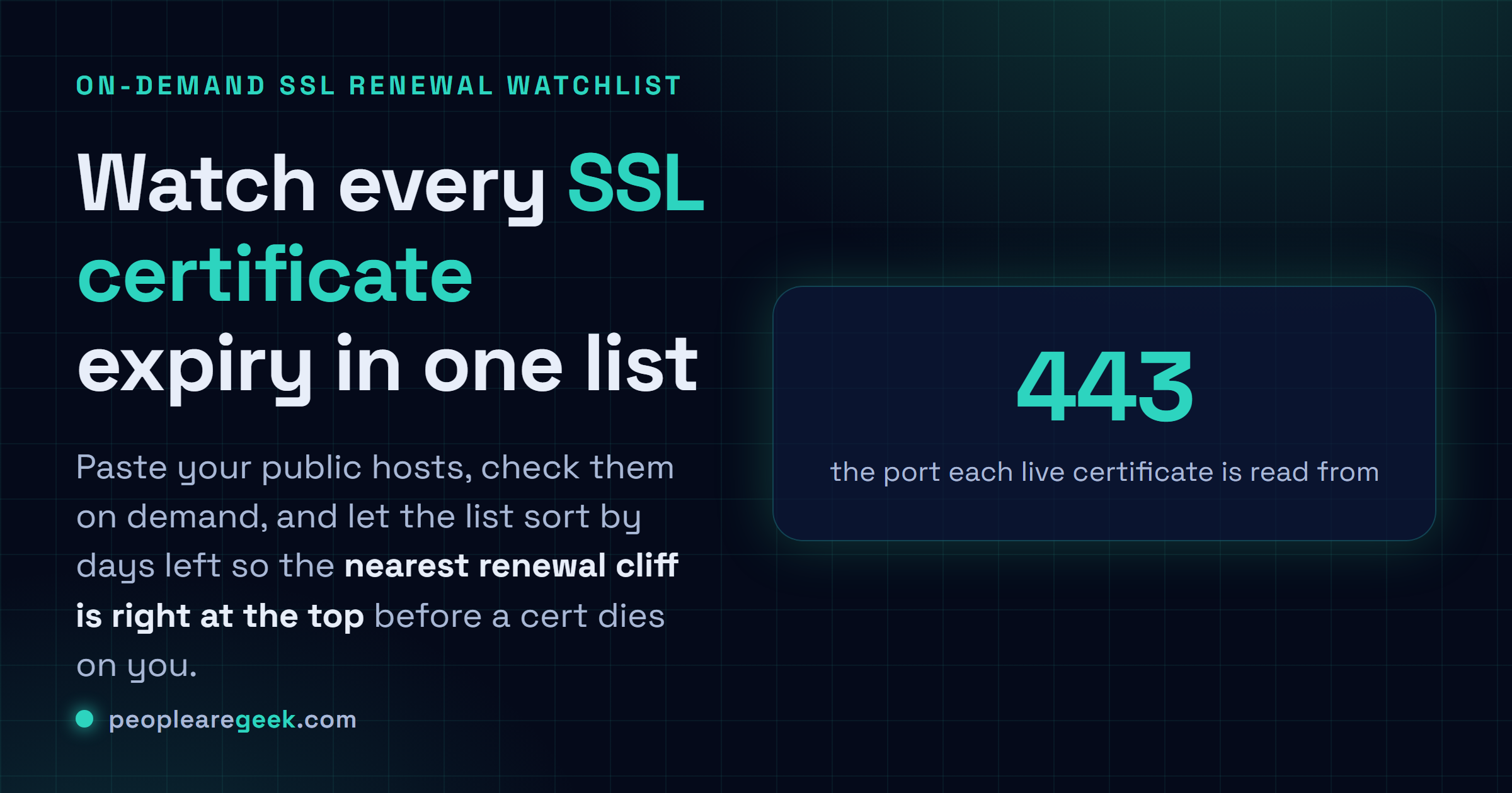 SSL Expiry Monitor: Paste a list of hosts and check their SSL certs in one watchlist that sorts by days left, with a renewal plan and CSV report.