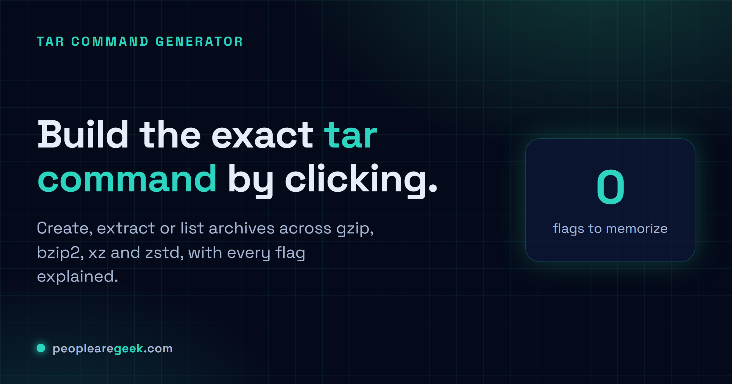 tar Command Generator: Build, extract or list any tar archive by clicking, with every flag explained.
