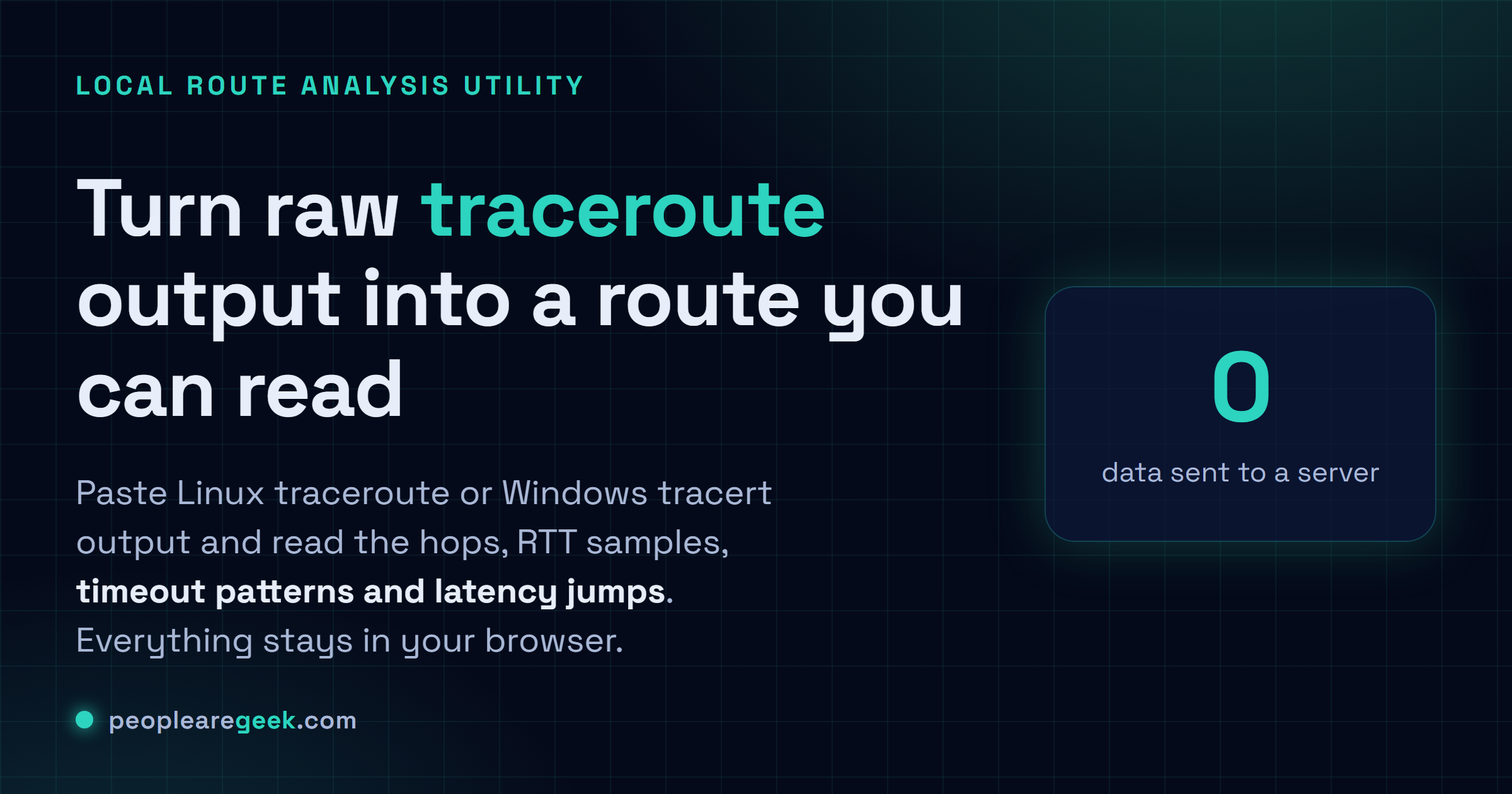 Traceroute Visualizer: Paste traceroute or tracert output and read the hops, RTT, timeouts and latency jumps in a clean report.