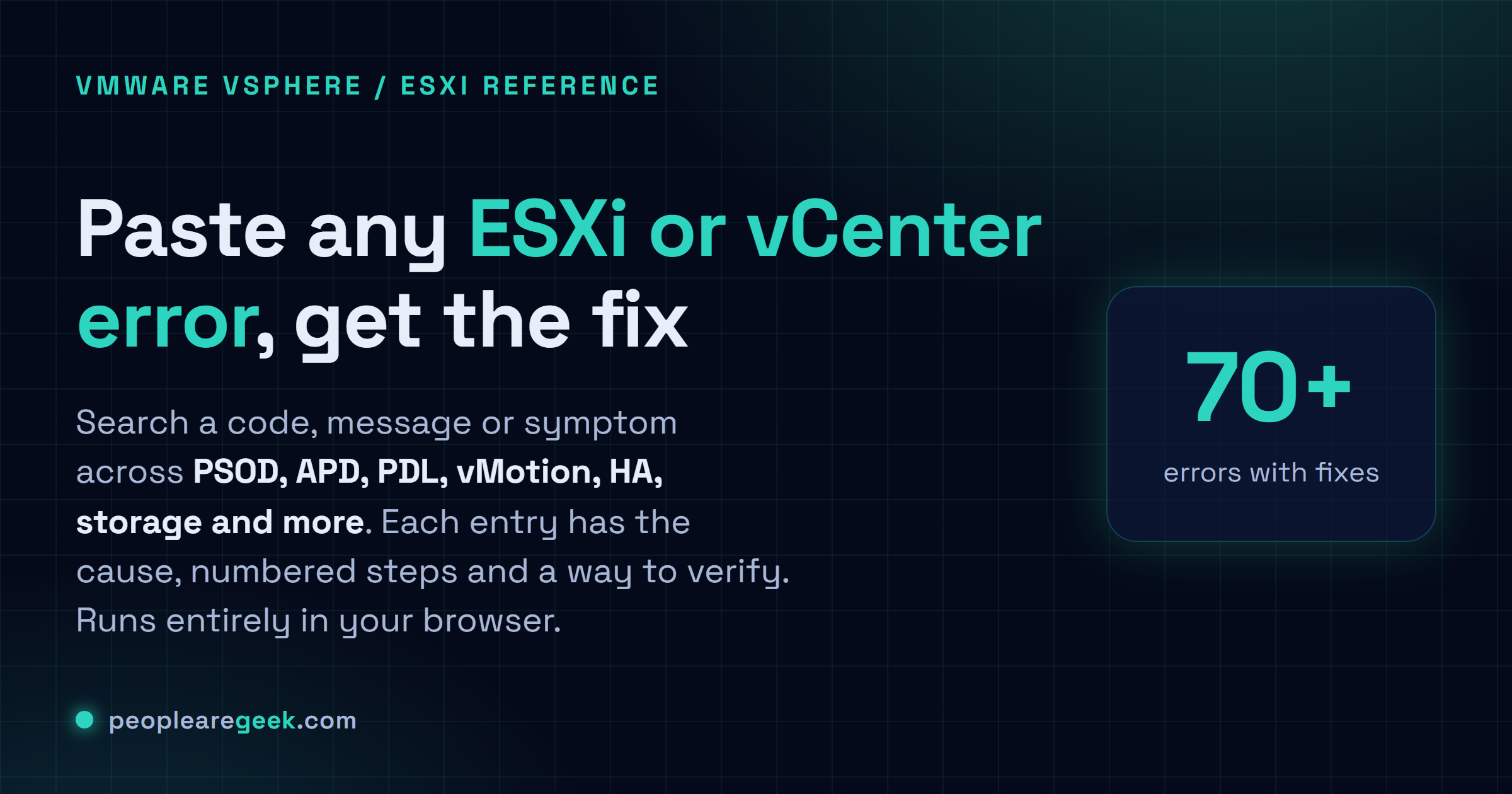 VMware ESXi Error Code Reference: Searchable VMware vSphere and ESXi error reference with the real cause and a step-by-step fix for each one.